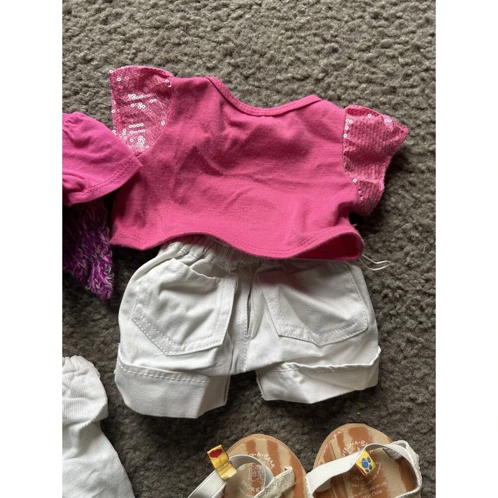 6 Piece Build A Bear Girls Summer Spring Clothing Lot Pink, Purple,White W/Shoes